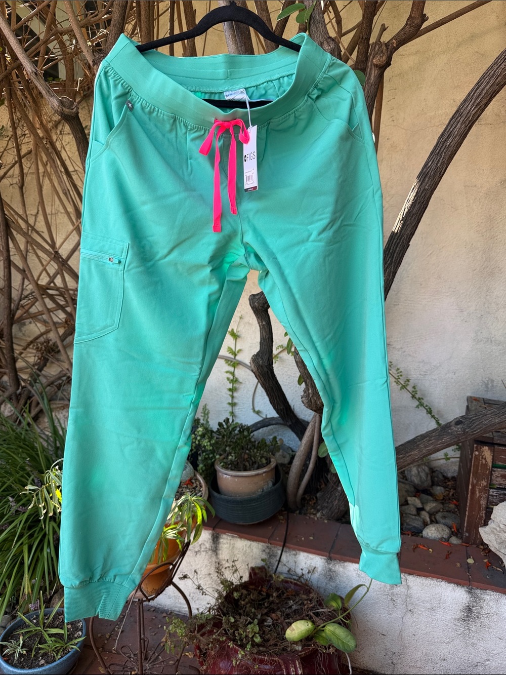 Figs Mint Green Joggers with Hot Pink Drawstring